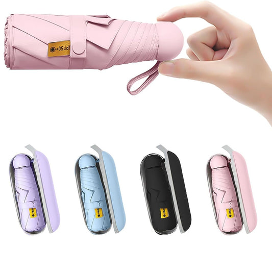 Compact UV Sun ProtectionTravel Umbrella With Case, Mini Umbrella For Purse, Lightweight Windproof 8-Rib Pocket Umbrella For Women Kids And Men