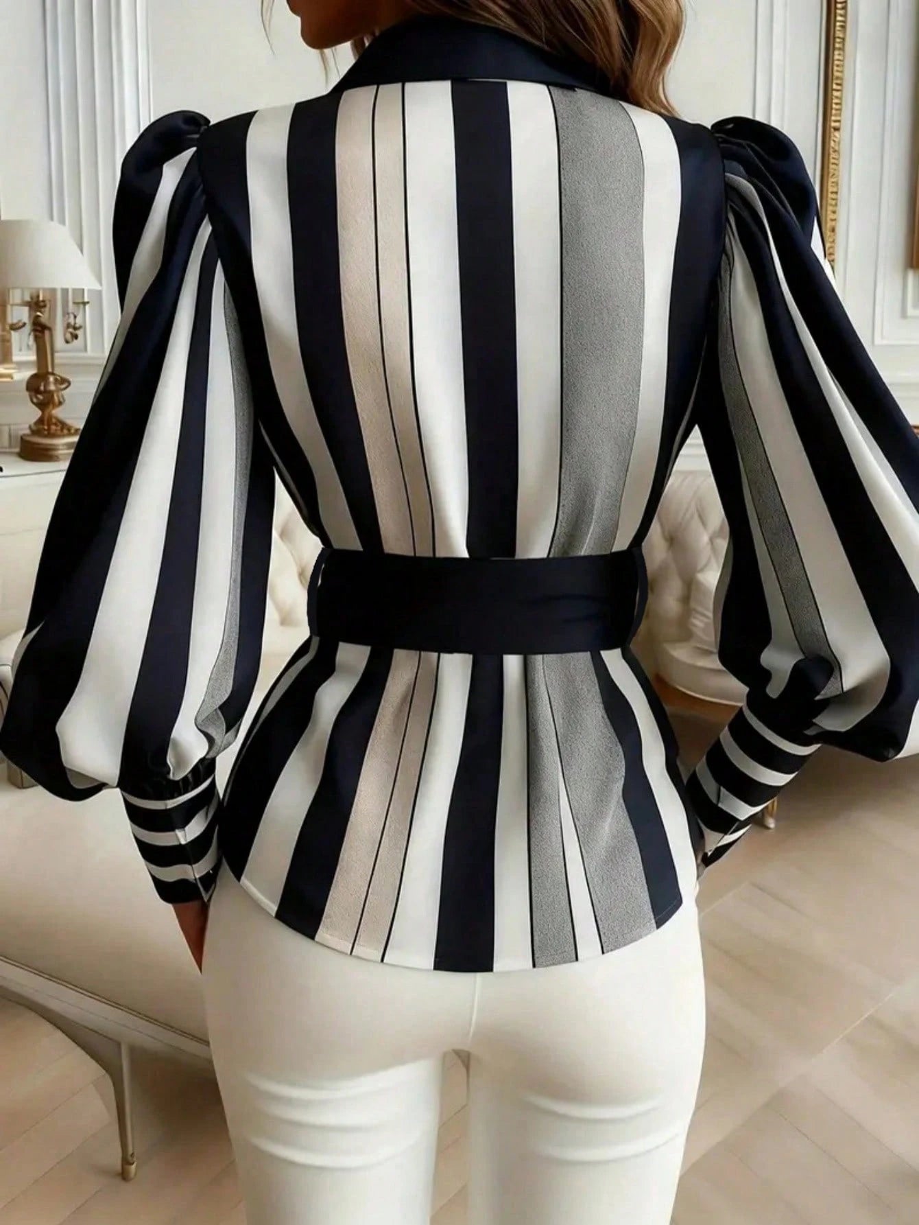 Contrast Color Striped Front Button Bow Tie Waist Belt, Suitable For Everyday Wear Spring