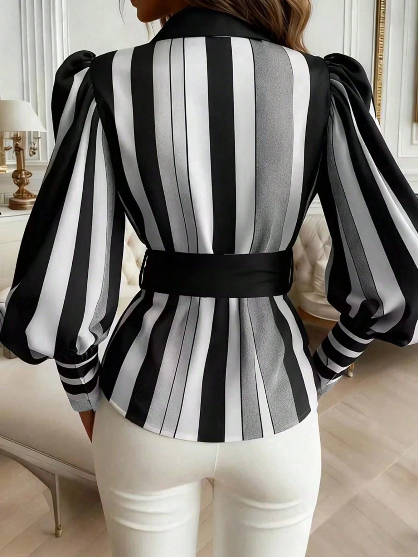 Contrast Color Striped Front Button Bow Tie Waist Belt, Suitable For Everyday Wear Spring