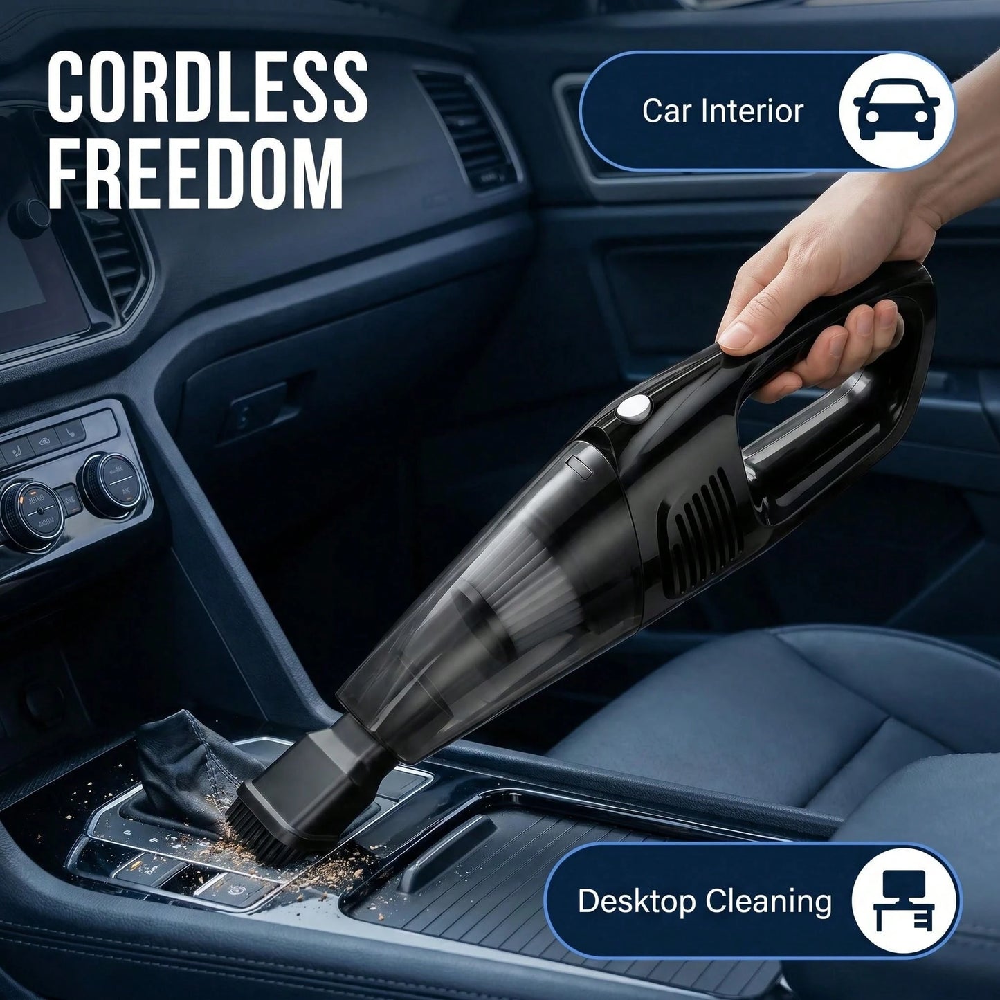 Cordless Car Vacuum Cleaner With Powerful Suction; Features Low-Noise Operation And Multiple Attachments; Suitable For Cleaning Car Interiors, Home Spaces, And Pet Messes.