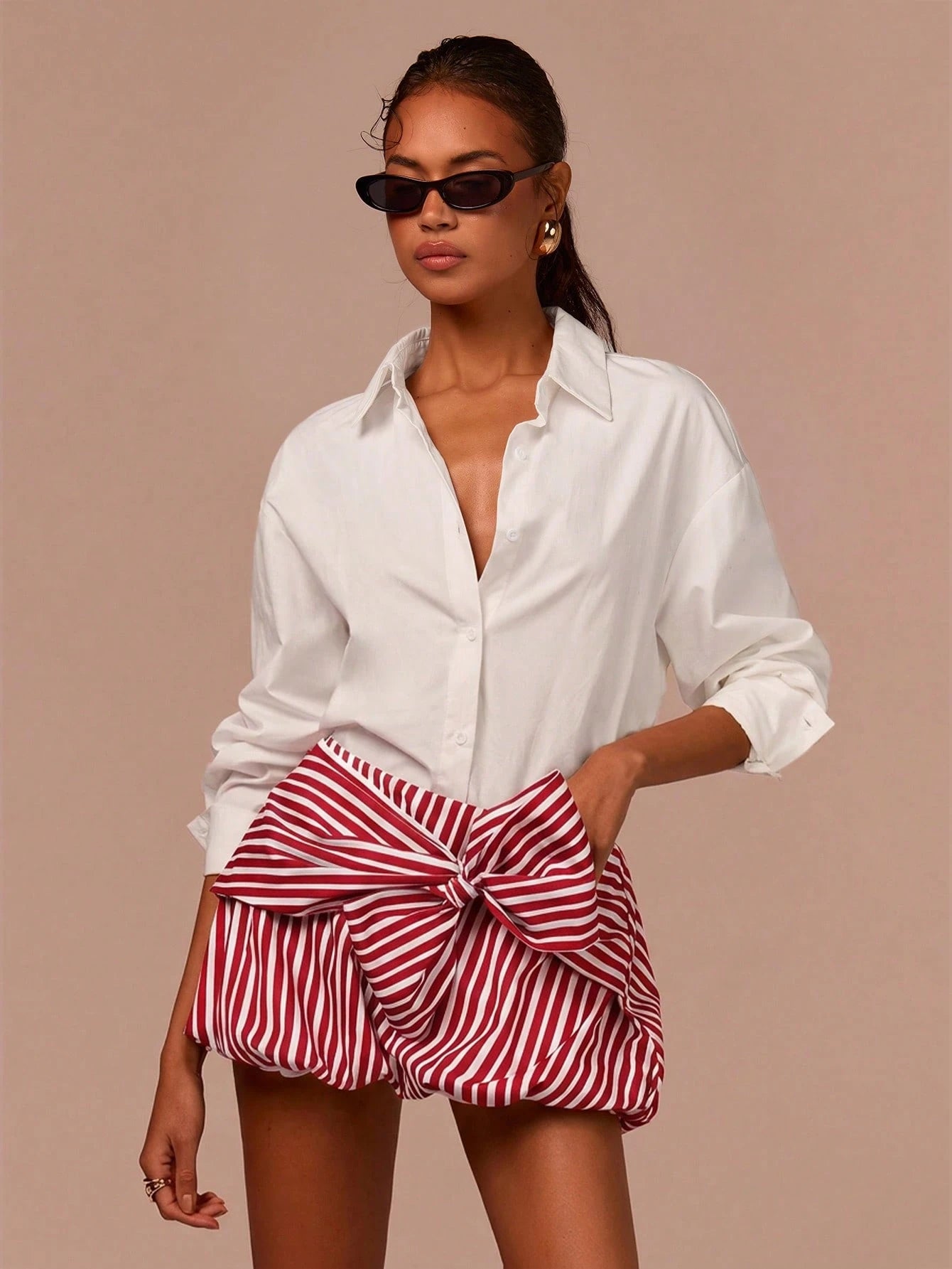 COSMINA Women's Bubble Skirt, Striped Skirt, Bow Skirt, Casual Skirt