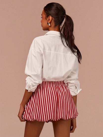 COSMINA Women's Bubble Skirt, Striped Skirt, Bow Skirt, Casual Skirt