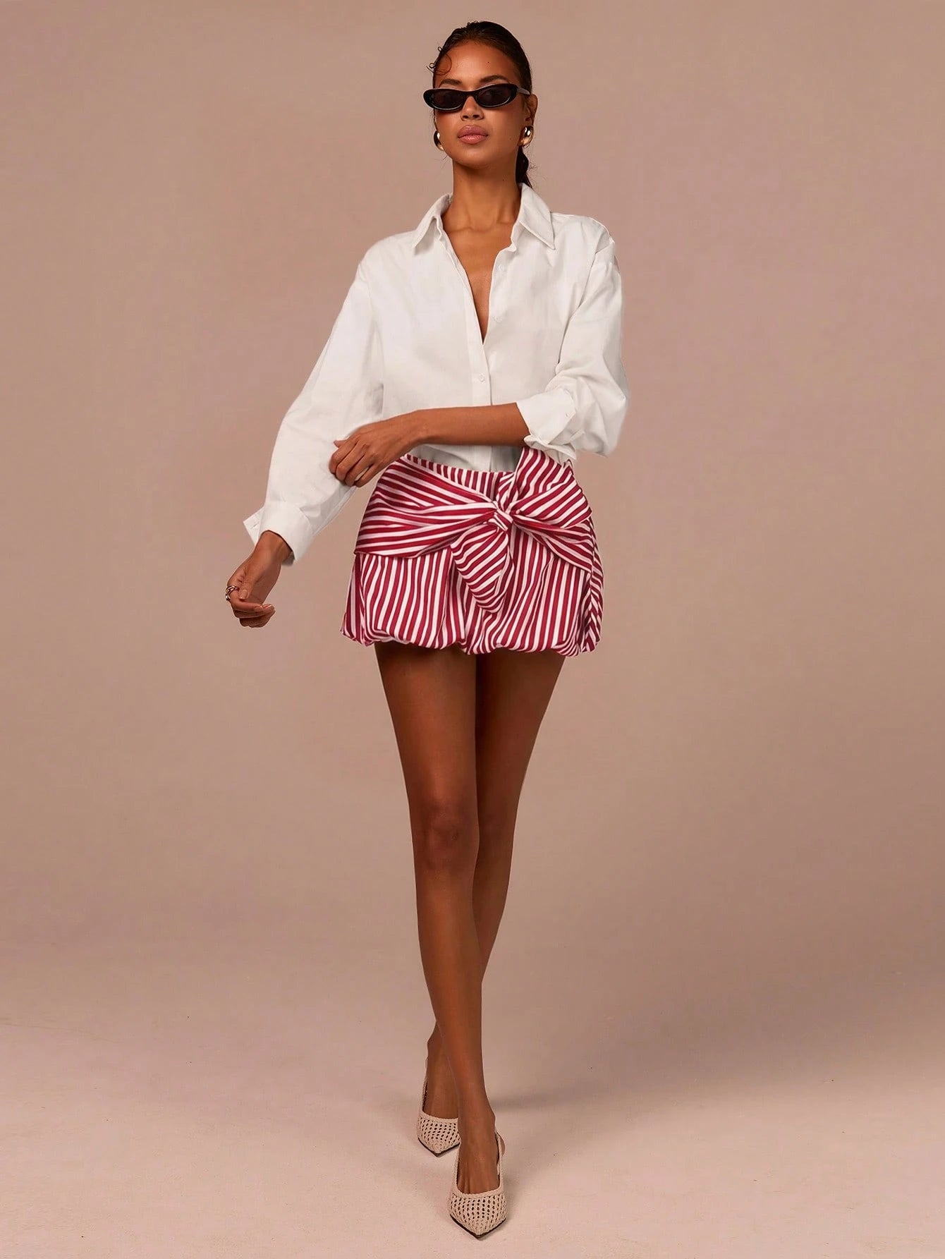 COSMINA Women's Bubble Skirt, Striped Skirt, Bow Skirt, Casual Skirt