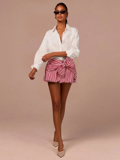 COSMINA Women's Bubble Skirt, Striped Skirt, Bow Skirt, Casual Skirt