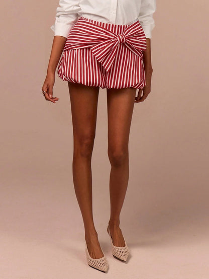 COSMINA Women's Bubble Skirt, Striped Skirt, Bow Skirt, Casual Skirt