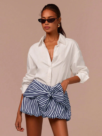COSMINA Women's Bubble Skirt, Striped Skirt, Bow Skirt, Casual Skirt