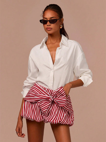 COSMINA Women's Bubble Skirt, Striped Skirt, Bow Skirt, Casual Skirt