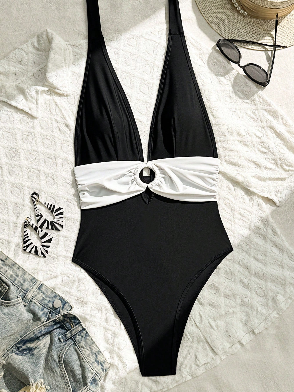 Costavie Summer Beach Women's Vacation Solid Color Maillard One-Piece Swimsuit, Tummy Control, Slimming, High Cut, Sexy One-Piece