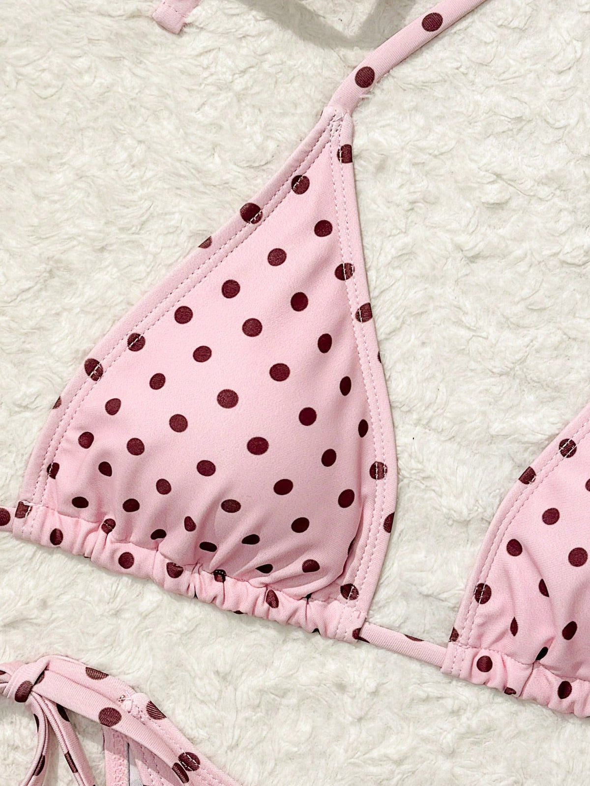 Costavie Summer New Beach Vacation Party Afternoon Tea Polka Dot Print Micro Triangle Side Tie Ruched 3 PiecesWomen Swimwear Set