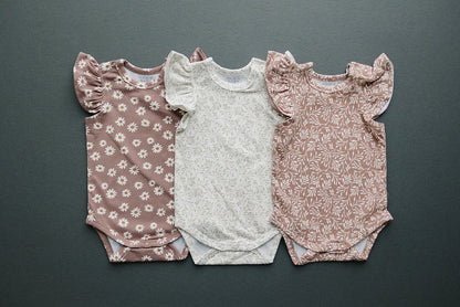Cream Vines Ruffle Sleeve Bodysuit