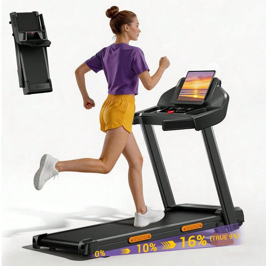 CURSOR FITNESS 4 IN 1 Treadmills For Home With 16% Incline, 3.0HP Quiet Foldable Treadmill With Handle Bar Up To 330lbs Capacity, 7-Layer Shock-Absorbing.