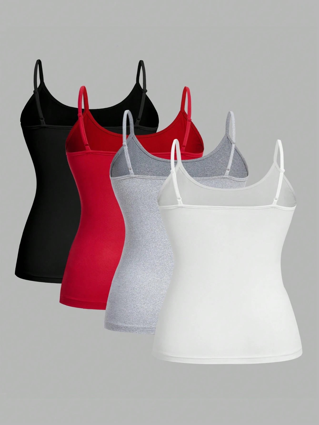 CURVE+ CURVE PLUS Valentine's Day 4pcs/Set Plus Size Women Plain Casual Camisole Spaghetti Strap Tank Tops Office Business Black Red Gold White Summer