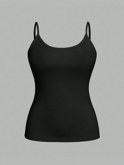CURVE+ CURVE PLUS Valentine's Day 4pcs/Set Plus Size Women Plain Casual Camisole Spaghetti Strap Tank Tops Office Business Black Red Gold White Summer