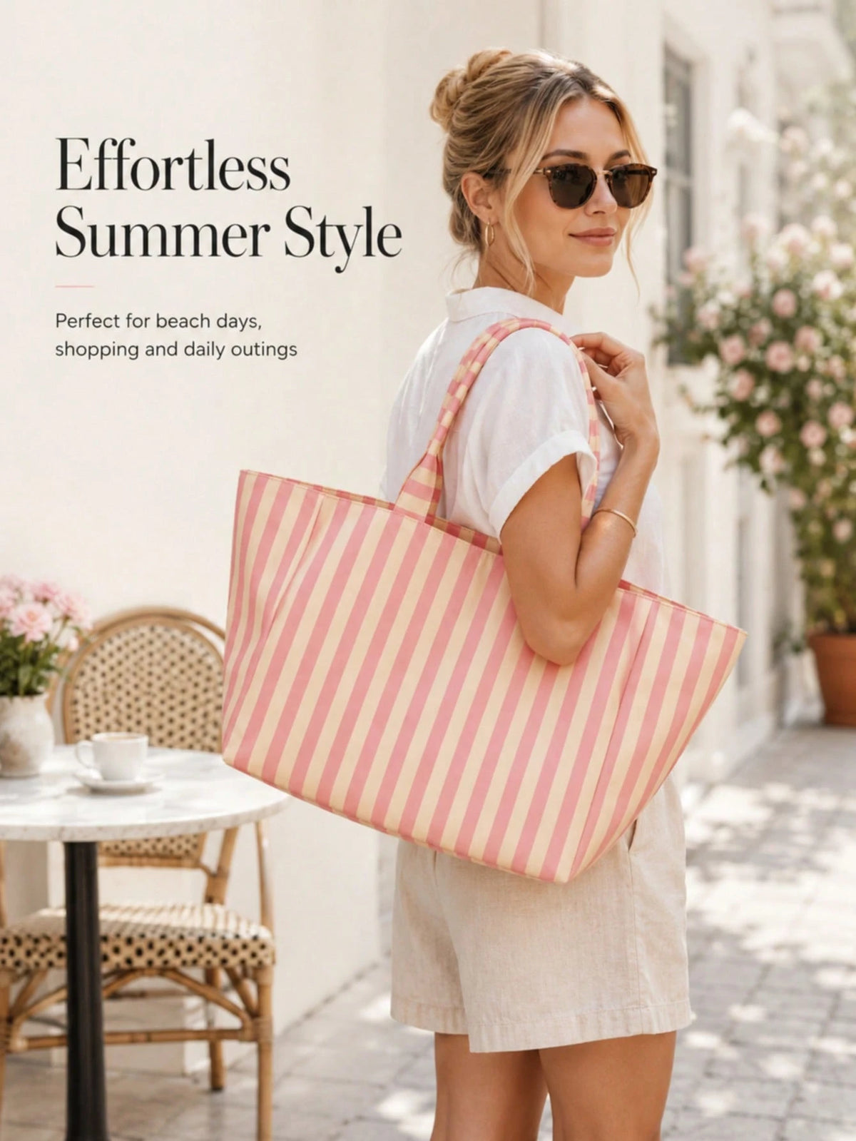 (Custom) Personalized Embroidered Minimalist Striped Canvas Tote Bag, Original Niche Versatile Commuter Large Capacity Handbag, Student School Shoulder Bag, Back To School