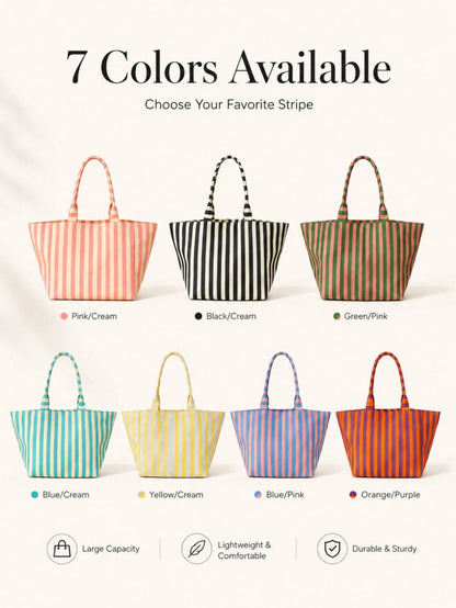 (Custom) Personalized Embroidered Minimalist Striped Canvas Tote Bag, Original Niche Versatile Commuter Large Capacity Handbag, Student School Shoulder Bag, Back To School