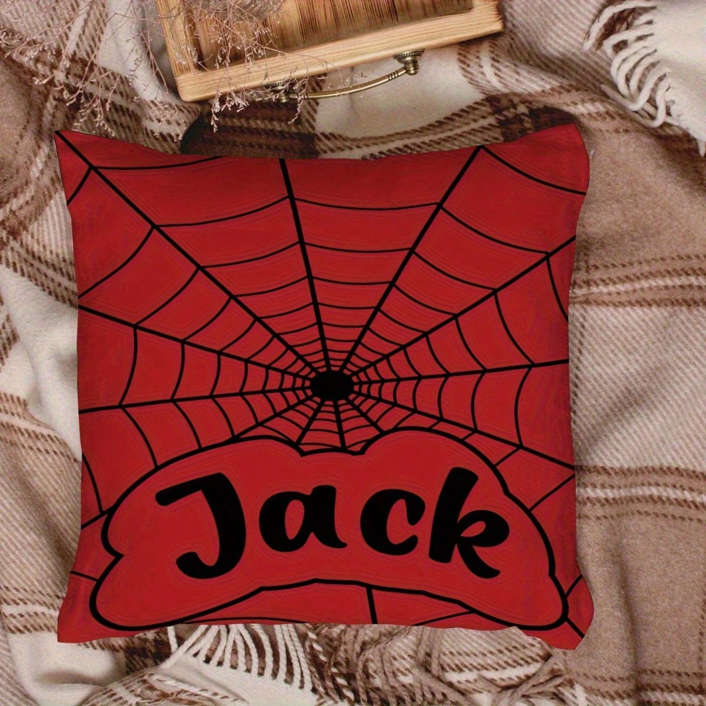 Custom Spider Web Personalized Text Pillow Case Soft Comfortable Cushion Covers Perfect Birthday Gifts Family Daily Wedding Graduation Souvenir Sofa Bed Car Bedroom Living Room Office Christmas Hallo