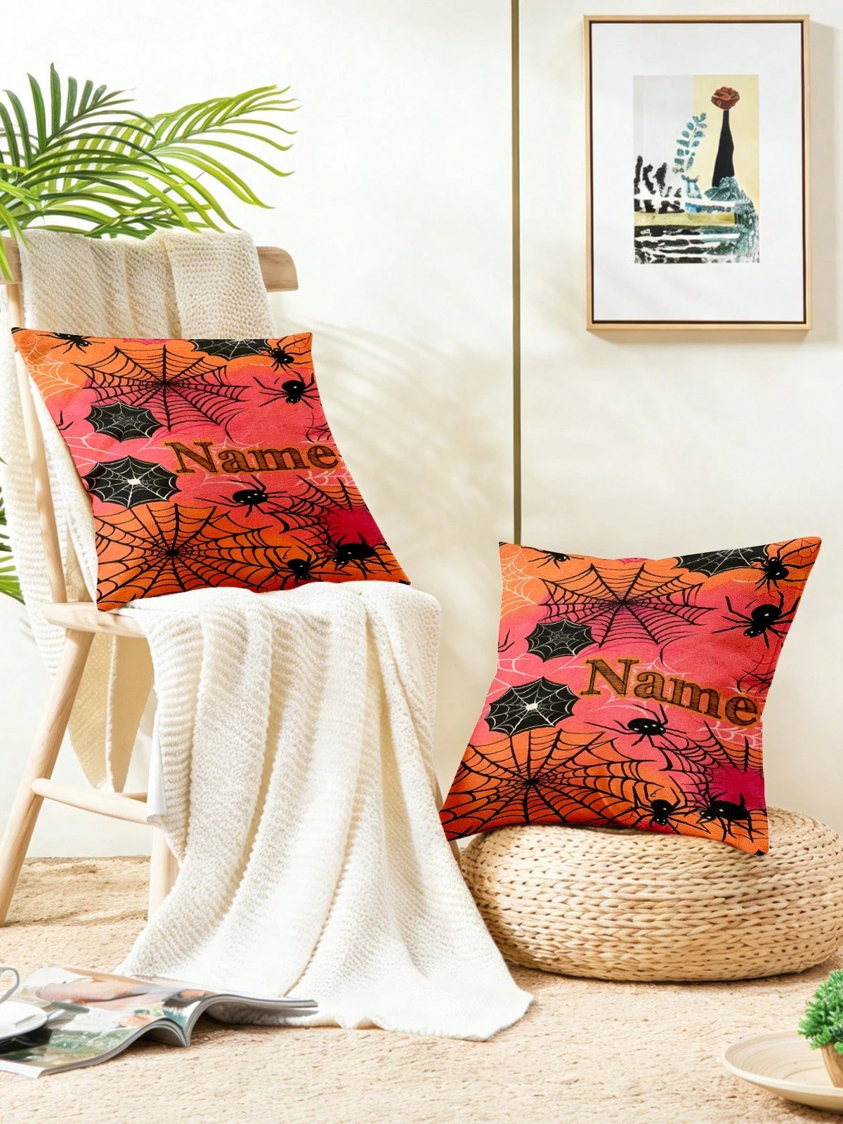Custom Spider Web Personalized Text Pillow Case Soft Comfortable Cushion Covers Perfect Birthday Gifts Family Daily Wedding Graduation Souvenir Sofa Bed Car Bedroom Living Room Office Christmas Hallo