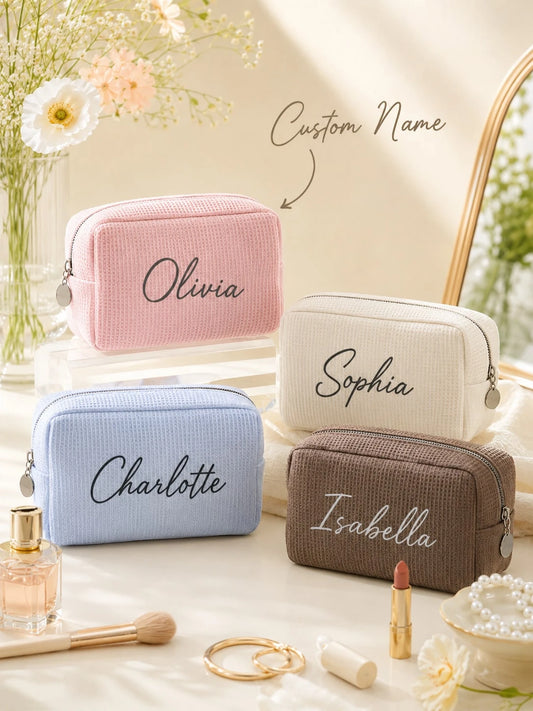 Custom Waffle Makeup Bag, Personalized Bridesmaid Makeup Bag, Large Capacity Makeup Bag, Makeup Organizer Bag, Toiletry Bag, Bridesmaid Gift, Wedding Party