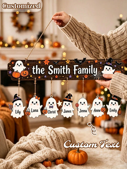 Custom Wooden Halloween Family Sign, Personalized Halloween Theme Wall Decor, Suitable For Living Room, Bedroom And Party. Ideal Holiday And Halloween Personalized Gift; Also Suitable For Christmas De