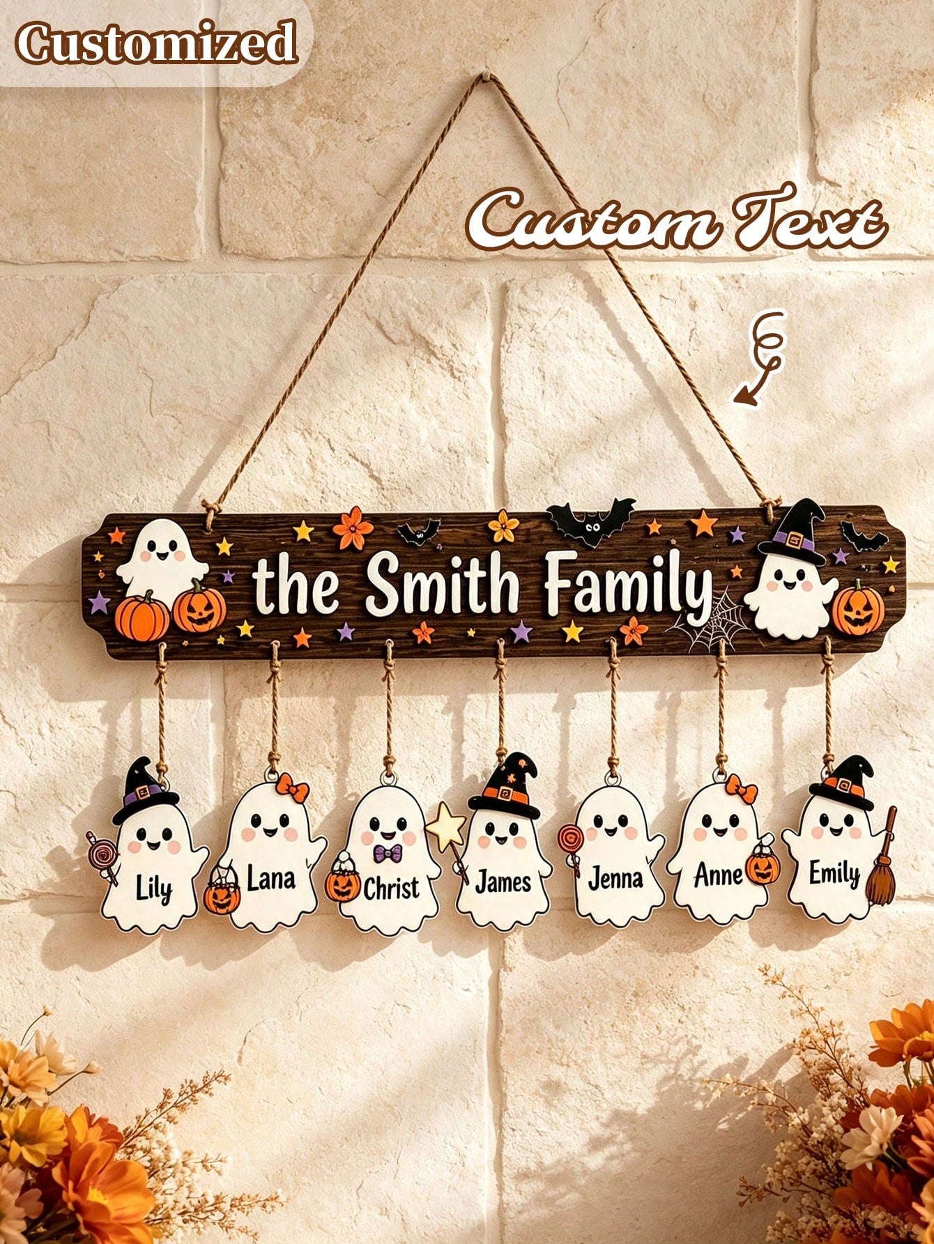 Custom Wooden Halloween Family Sign, Personalized Halloween Theme Wall Decor, Suitable For Living Room, Bedroom And Party. Ideal Holiday And Halloween Personalized Gift; Also Suitable For Christmas De