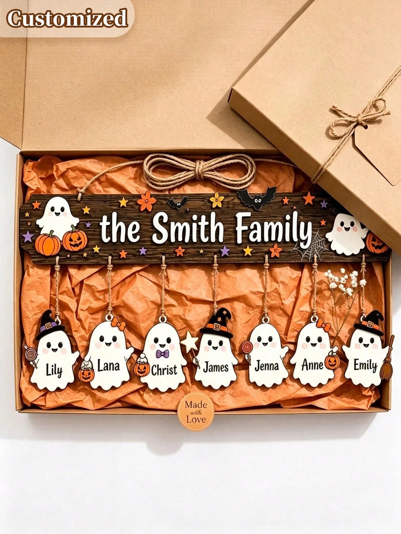 Custom Wooden Halloween Family Sign, Personalized Halloween Theme Wall Decor, Suitable For Living Room, Bedroom And Party. Ideal Holiday And Halloween Personalized Gift; Also Suitable For Christmas De