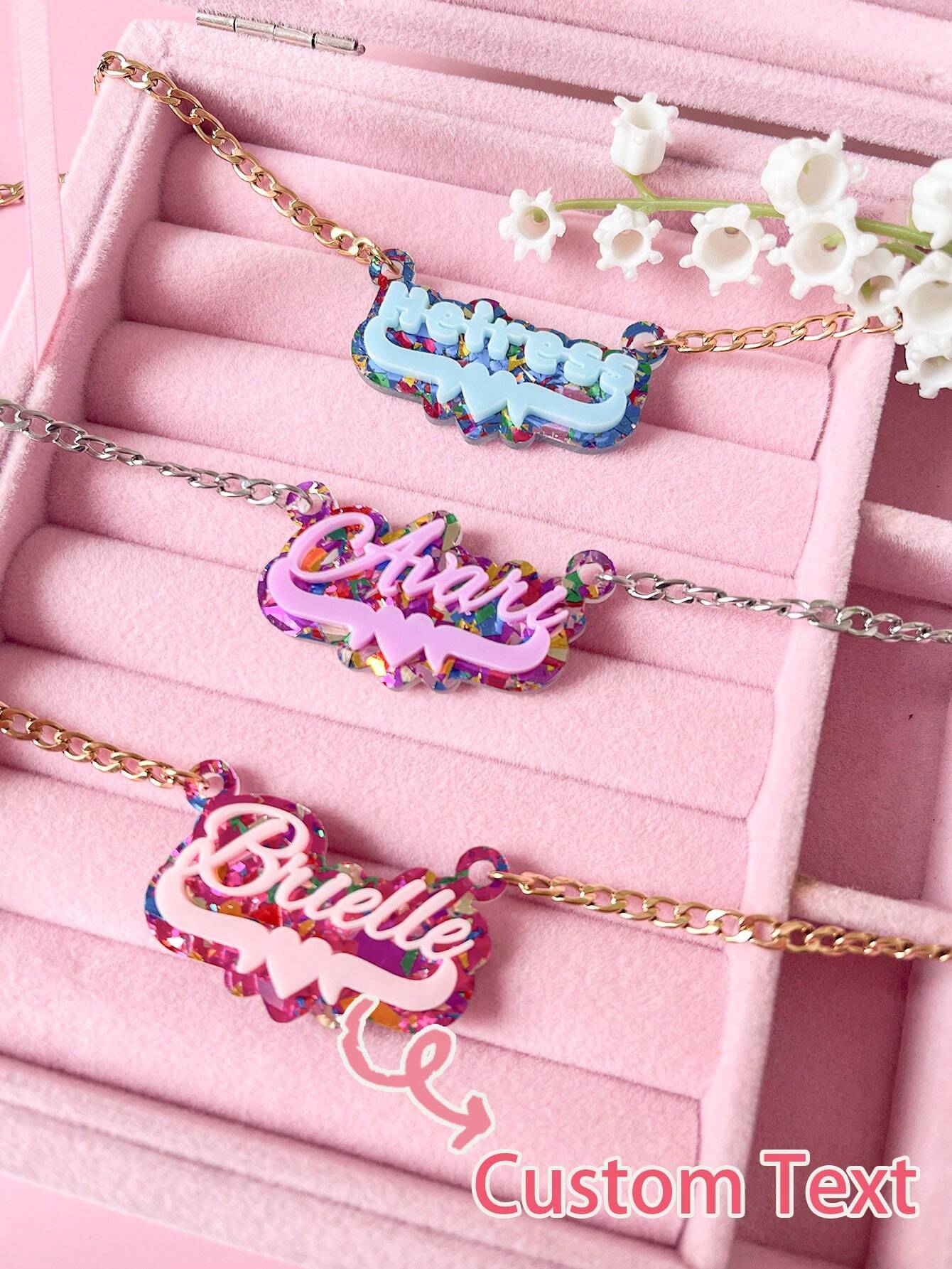Customised Glitter Name Cute Necklace For Kids Halloween Gift Back To School Winter Gift Ideas Boy Girl Valentine's Day Multi-Functional,Ornamental,Engraved Exquisite,Stylish,Baby Fashion,Tidy,Colorfu