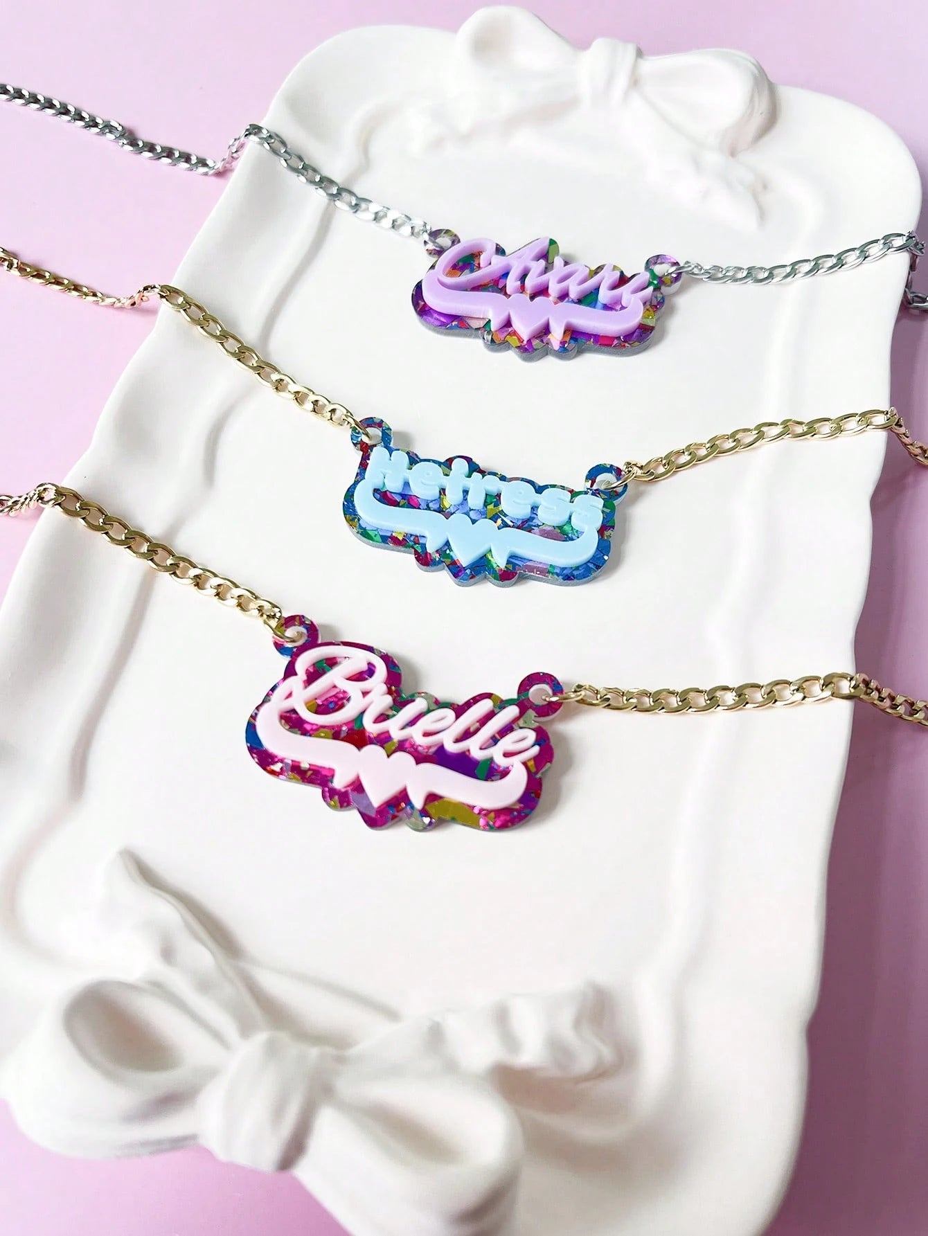 Customised Glitter Name Cute Necklace For Kids Halloween Gift Back To School Winter Gift Ideas Boy Girl Valentine's Day Multi-Functional,Ornamental,Engraved Exquisite,Stylish,Baby Fashion,Tidy,Colorfu