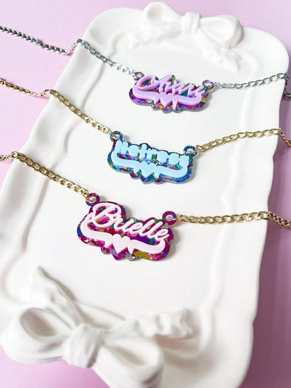 Customised Glitter Name Cute Necklace For Kids Halloween Gift Back To School Winter Gift Ideas Boy Girl Valentine's Day Multi-Functional,Ornamental,Engraved Exquisite,Stylish,Baby Fashion,Tidy,Colorfu