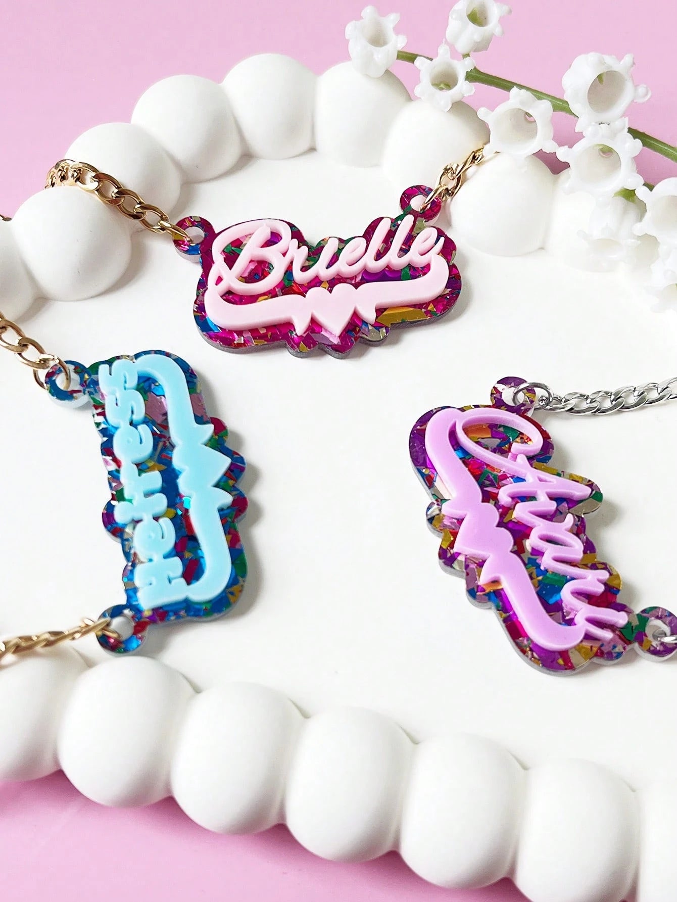 Customised Glitter Name Cute Necklace For Kids Halloween Gift Back To School Winter Gift Ideas Boy Girl Valentine's Day Multi-Functional,Ornamental,Engraved Exquisite,Stylish,Baby Fashion,Tidy,Colorfu