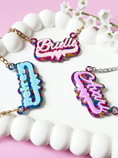 Customised Glitter Name Cute Necklace For Kids Halloween Gift Back To School Winter Gift Ideas Boy Girl Valentine's Day Multi-Functional,Ornamental,Engraved Exquisite,Stylish,Baby Fashion,Tidy,Colorfu