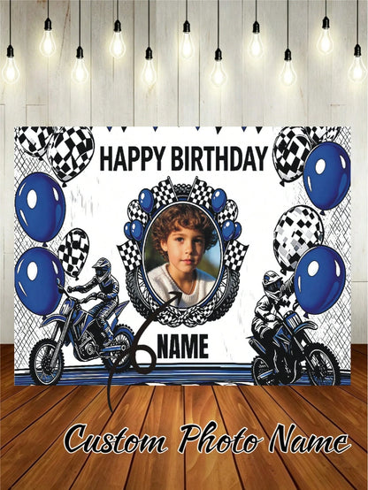 Customizable Name Stylish Racing Championship Birthday Banner, Black And White Flag Design With Red Race Car Pattern, Perfect For Birthday Party, Wall Decor, Photo Backdrop, Vinyl Banner Prop, Persona