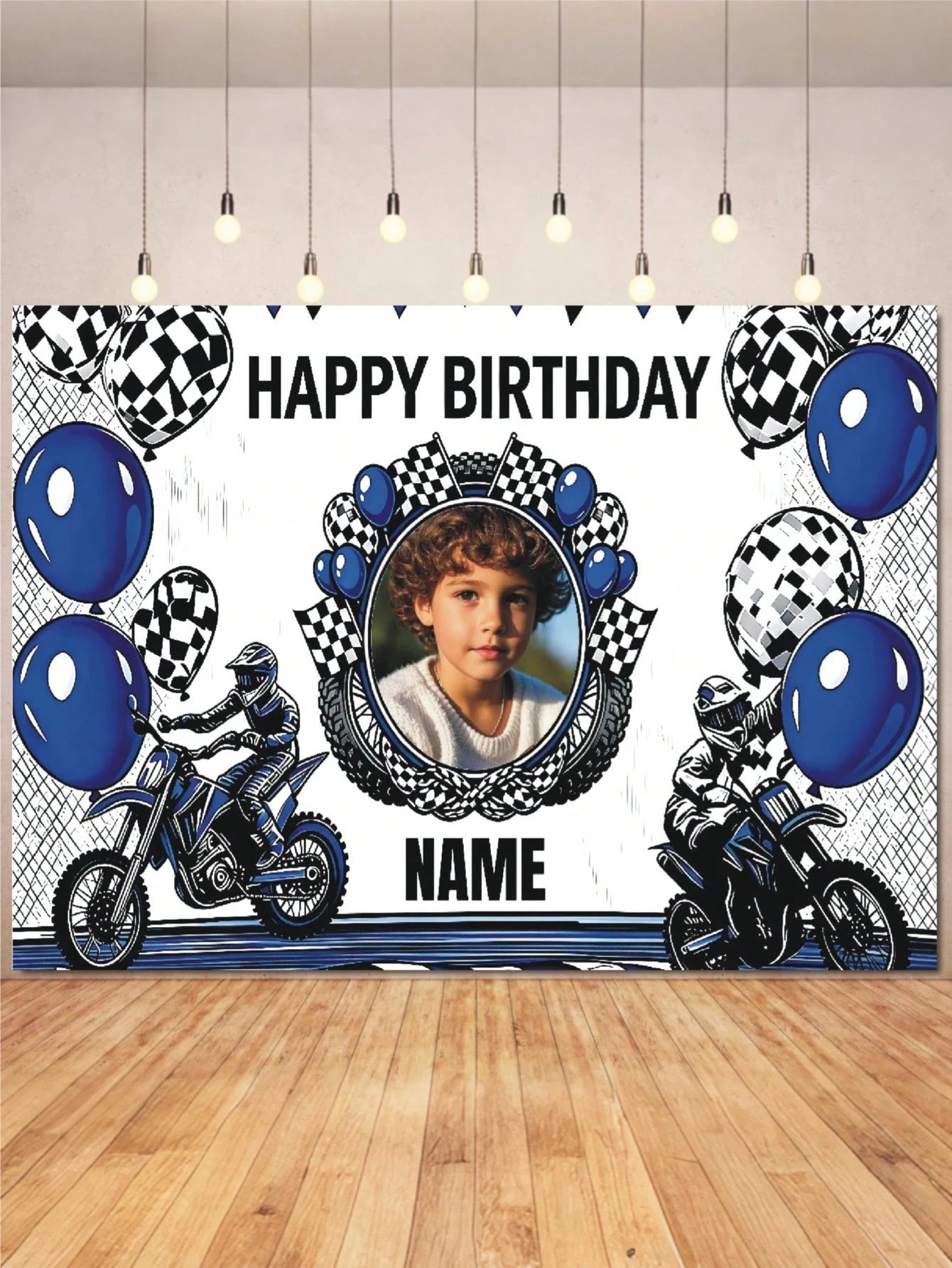Customizable Name Stylish Racing Championship Birthday Banner, Black And White Flag Design With Red Race Car Pattern, Perfect For Birthday Party, Wall Decor, Photo Backdrop, Vinyl Banner Prop, Persona
