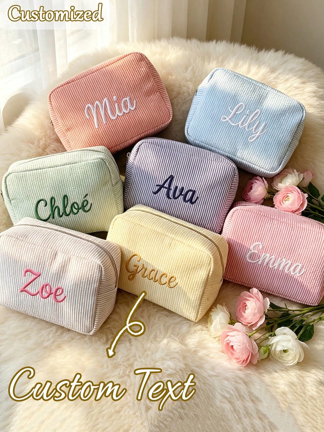 Customized Makeup Bag Travel Cosmetic Bag Personalized Storage Bag Women's Gift Toiletry Bag Sunscreen Storage Bag Bridesmaid Gift Travel Organizer Bag