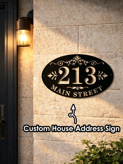 Customized Oval/Round Door Number Sign, Baroque Style Black Address Plaque, 4 Sizes Available, Door Number Sign Chaos Garden