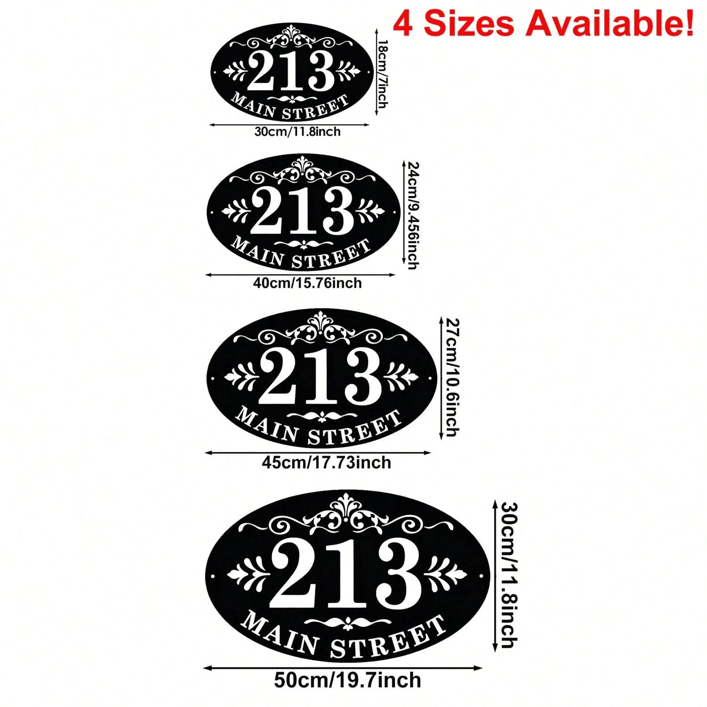 Customized Oval/Round Door Number Sign, Baroque Style Black Address Plaque, 4 Sizes Available, Door Number Sign Chaos Garden