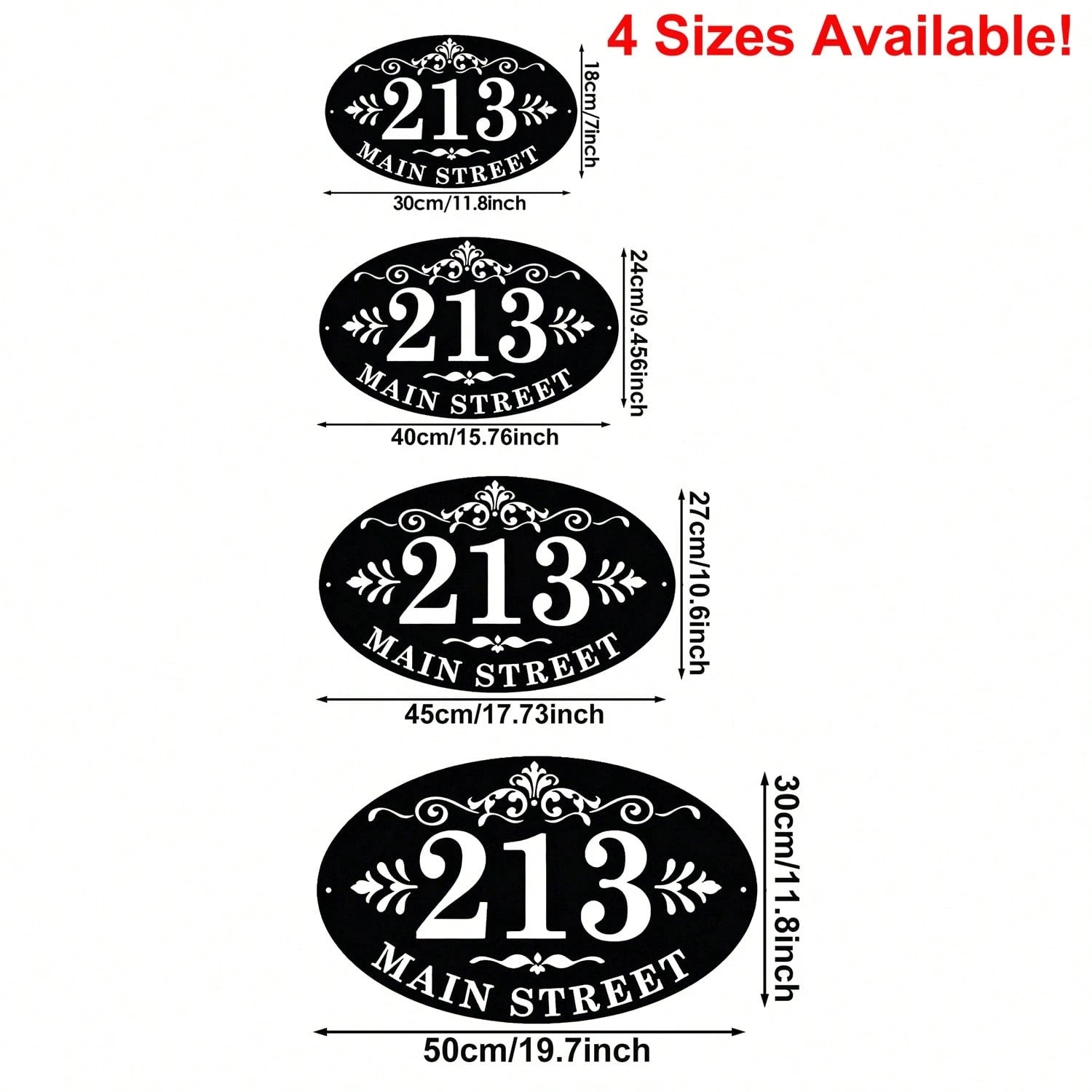 Customized Oval/Round Door Number Sign, Baroque Style Black Address Plaque, 4 Sizes Available, Door Number Sign Chaos Garden