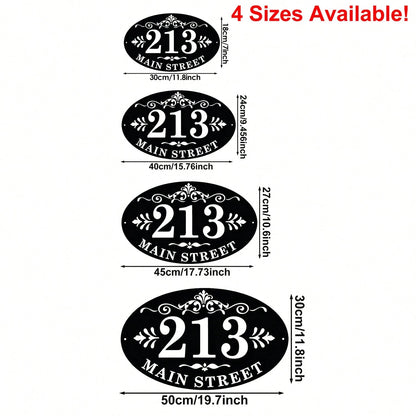 Customized Oval/Round Door Number Sign, Baroque Style Black Address Plaque, 4 Sizes Available, Door Number Sign Chaos Garden