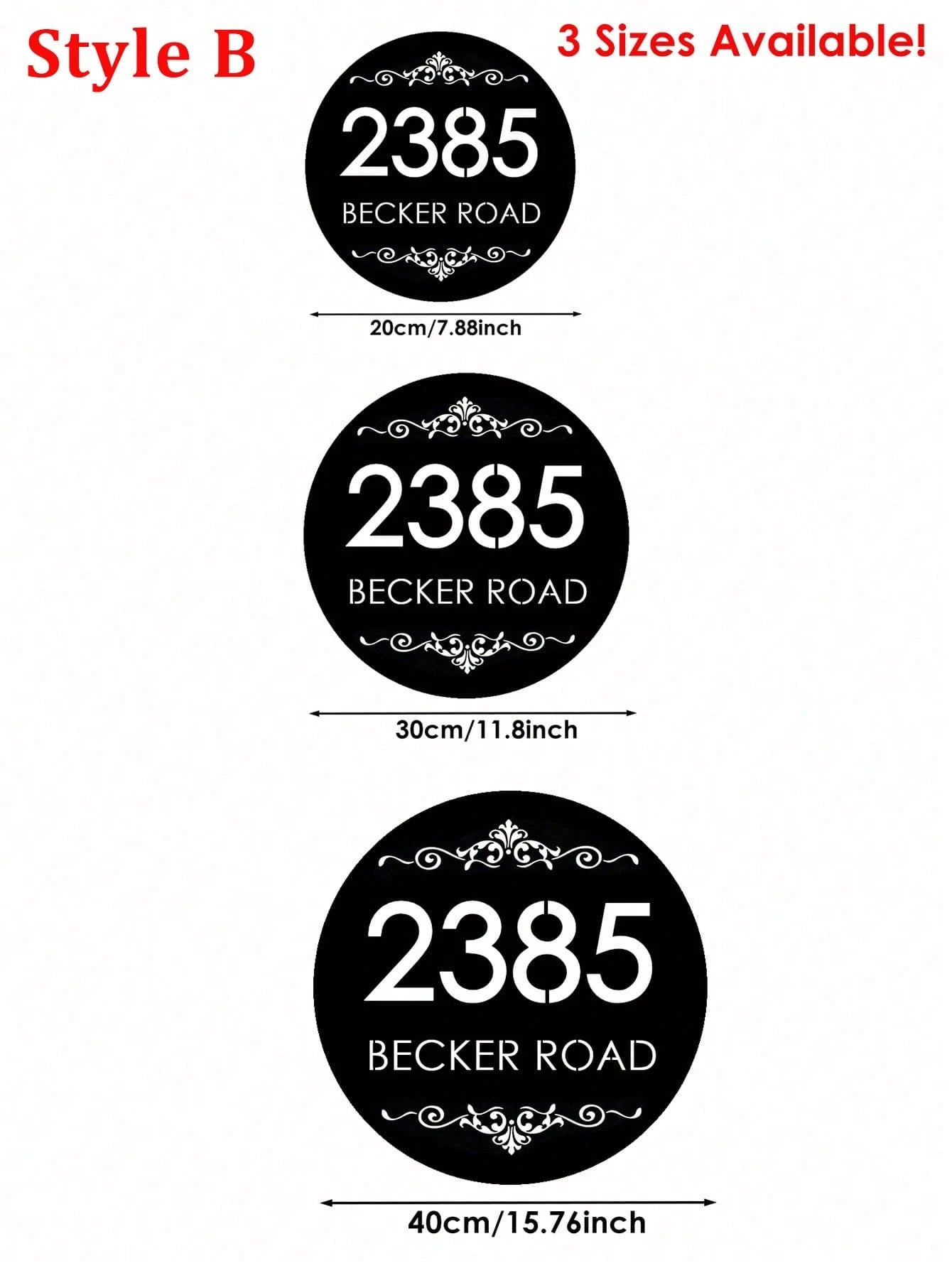 Customized Oval/Round Door Number Sign, Baroque Style Black Address Plaque, 4 Sizes Available, Door Number Sign Chaos Garden