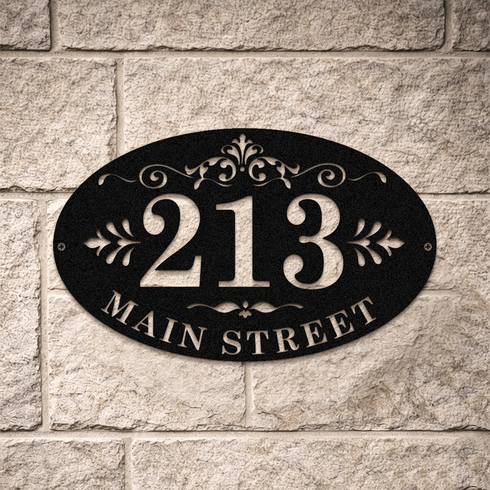 Customized Oval/Round Door Number Sign, Baroque Style Black Address Plaque, 4 Sizes Available, Door Number Sign Chaos Garden