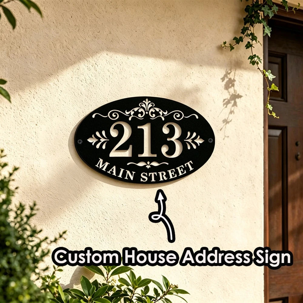 Customized Oval/Round Door Number Sign, Baroque Style Black Address Plaque, 4 Sizes Available, Door Number Sign Chaos Garden
