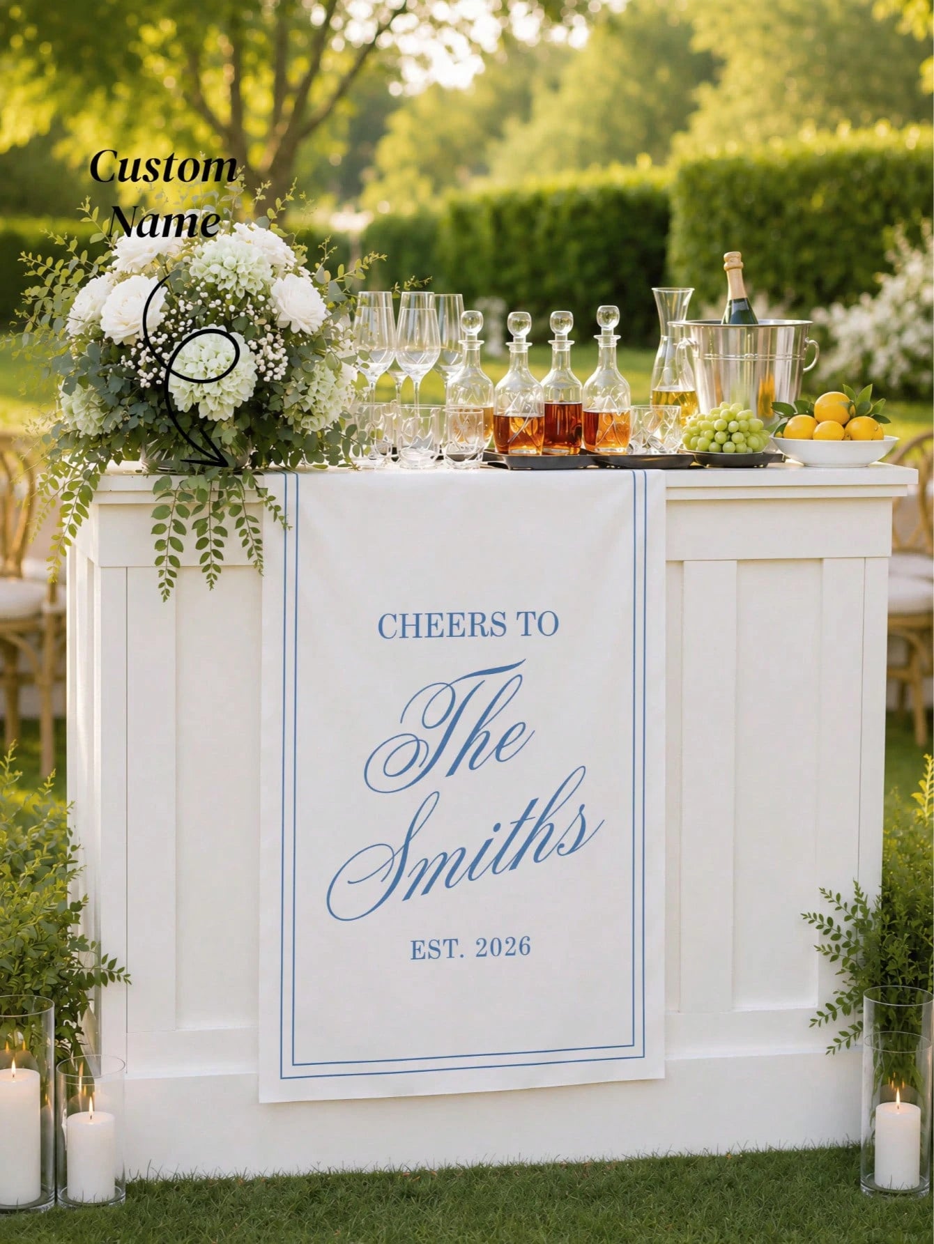 Customized Wedding Welcome Banner, Wedding Tablecloth, Personalized Linen Striped Bar Event Sign, Bar Event Banner, Customizable Name And Date, Wedding Gift, Welcome Gift, Bridal Shower