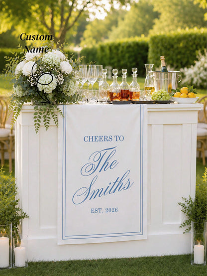 Customized Wedding Welcome Banner, Wedding Tablecloth, Personalized Linen Striped Bar Event Sign, Bar Event Banner, Customizable Name And Date, Wedding Gift, Welcome Gift, Bridal Shower