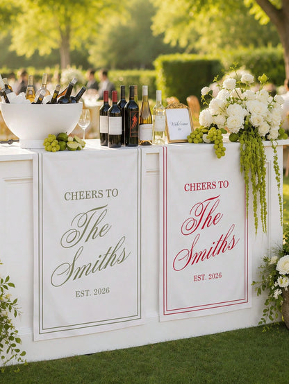 Customized Wedding Welcome Banner, Wedding Tablecloth, Personalized Linen Striped Bar Event Sign, Bar Event Banner, Customizable Name And Date, Wedding Gift, Welcome Gift, Bridal Shower