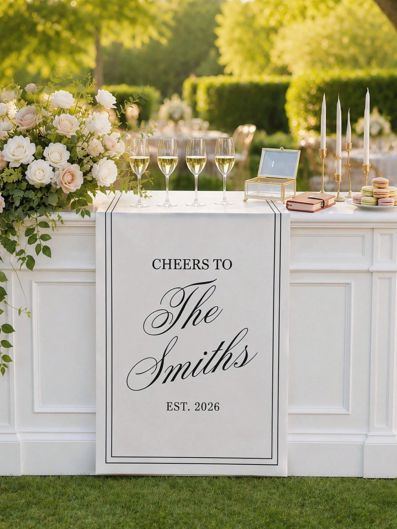 Customized Wedding Welcome Banner, Wedding Tablecloth, Personalized Linen Striped Bar Event Sign, Bar Event Banner, Customizable Name And Date, Wedding Gift, Welcome Gift, Bridal Shower