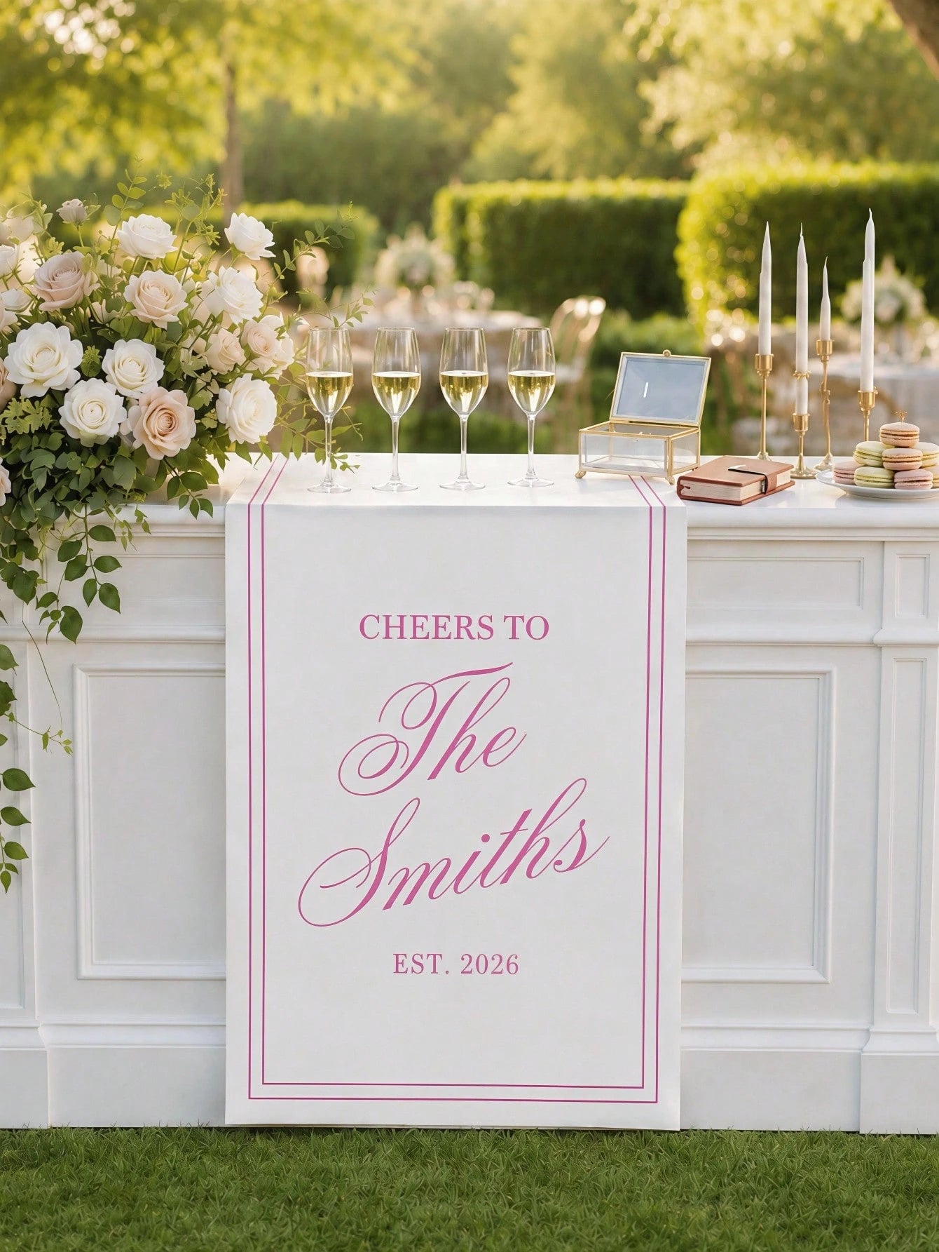 Customized Wedding Welcome Banner, Wedding Tablecloth, Personalized Linen Striped Bar Event Sign, Bar Event Banner, Customizable Name And Date, Wedding Gift, Welcome Gift, Bridal Shower