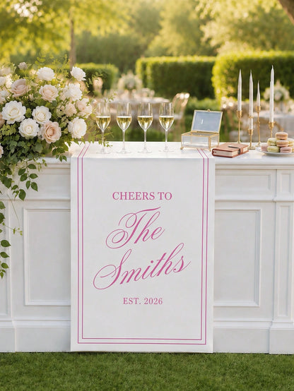 Customized Wedding Welcome Banner, Wedding Tablecloth, Personalized Linen Striped Bar Event Sign, Bar Event Banner, Customizable Name And Date, Wedding Gift, Welcome Gift, Bridal Shower