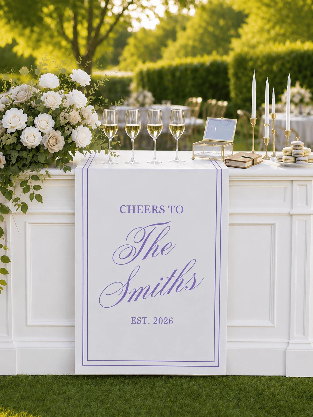 Customized Wedding Welcome Banner, Wedding Tablecloth, Personalized Linen Striped Bar Event Sign, Bar Event Banner, Customizable Name And Date, Wedding Gift, Welcome Gift, Bridal Shower