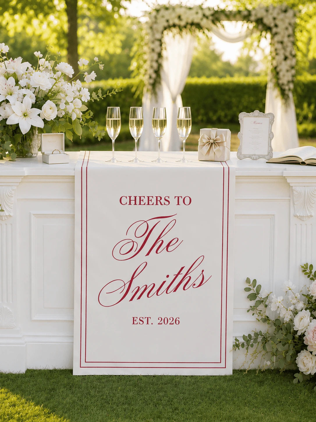 Customized Wedding Welcome Banner, Wedding Tablecloth, Personalized Linen Striped Bar Event Sign, Bar Event Banner, Customizable Name And Date, Wedding Gift, Welcome Gift, Bridal Shower
