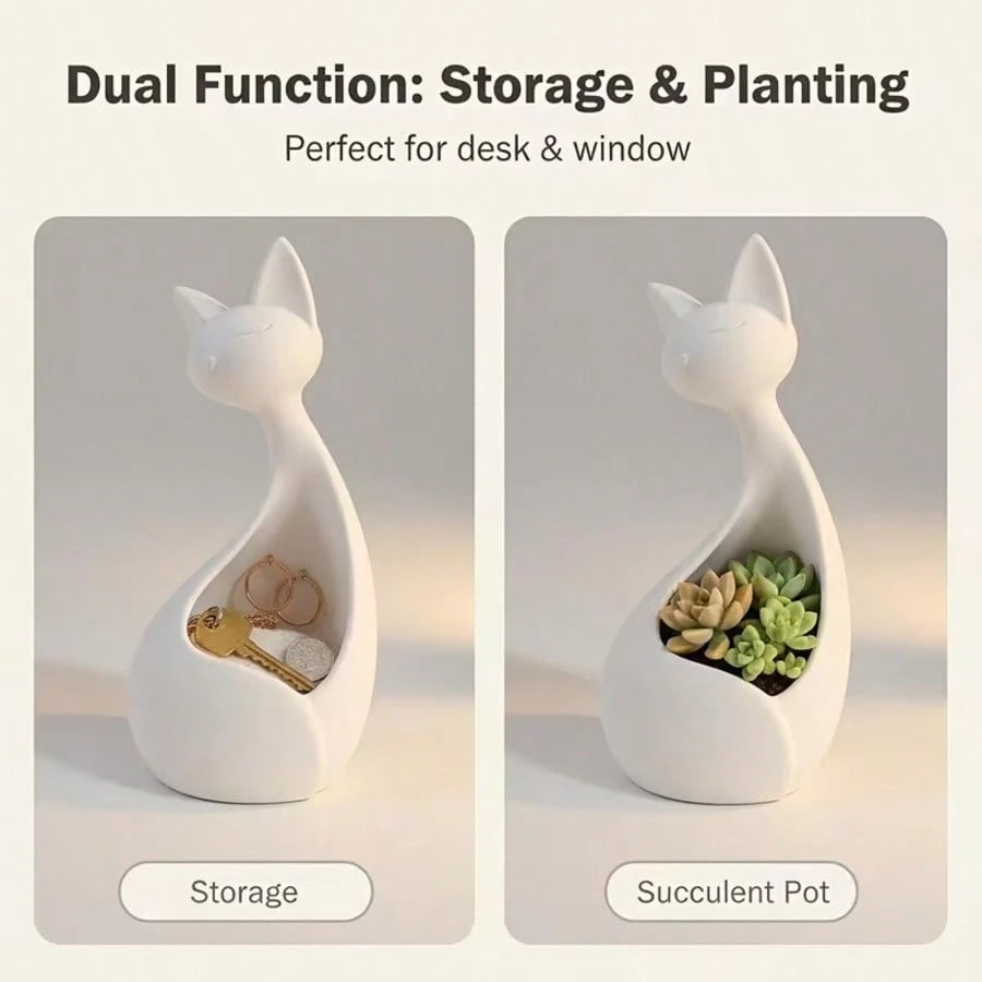 Cute Cat-Shaped Succulent Planter, Storage Container Suitable For Decorative Items, Jewelry, Pens Etc. Desktop & Windowsill Decor