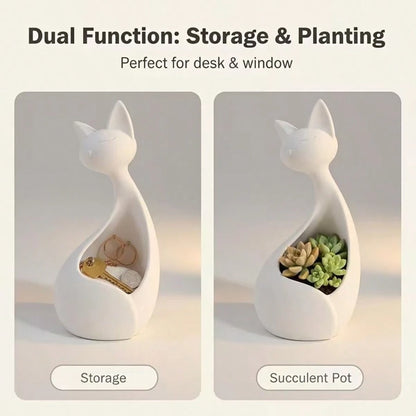 Cute Cat-Shaped Succulent Planter, Storage Container Suitable For Decorative Items, Jewelry, Pens Etc. Desktop & Windowsill Decor